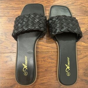 Black braided open-toe sandals
